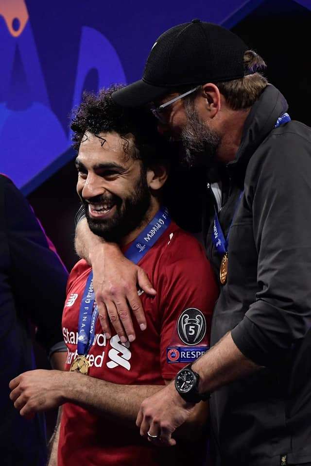 Jurgen Klopp and Mohamed Salah after Claiming Uefa Champions League title